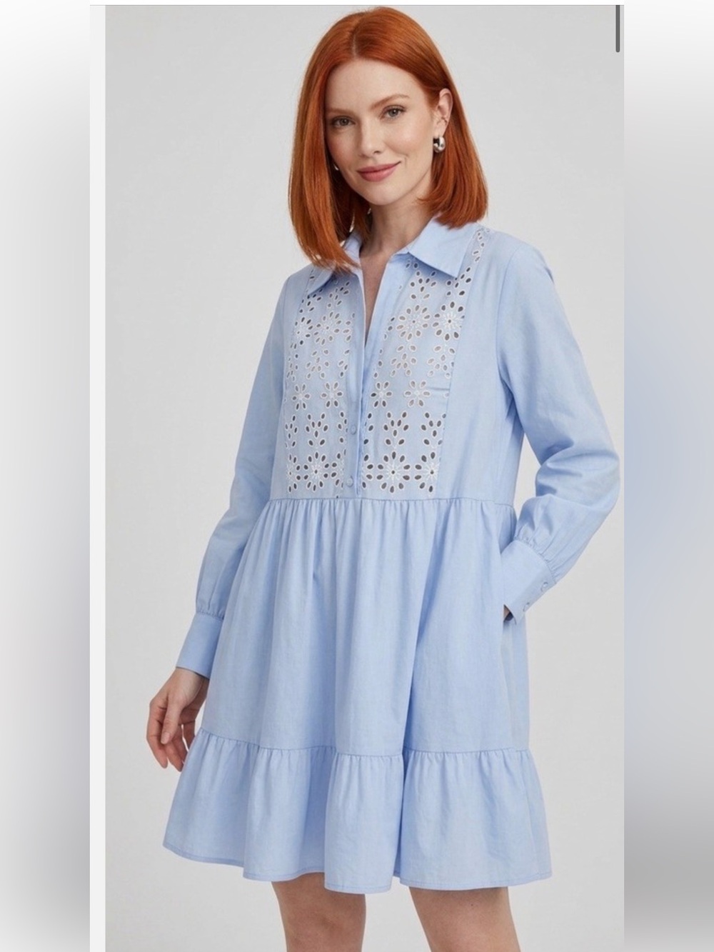 ZARA baby blue M cutout Embroidered Mini
Swing Dress cottagecore boho fe…